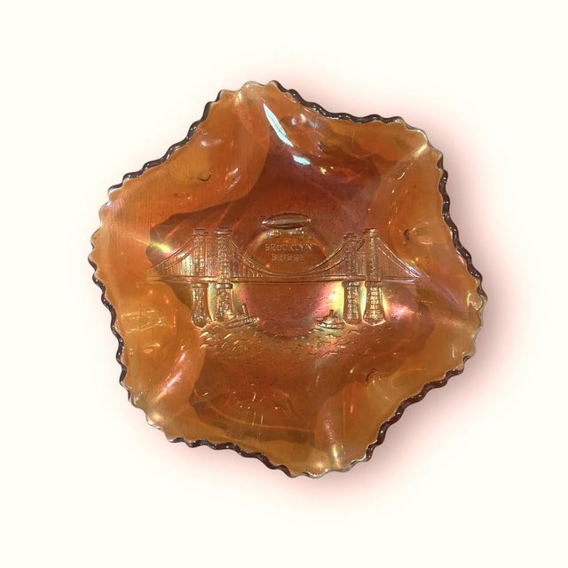Wavy Glass Marigold Brooklyn Bridge Bowl from Dugan, 1907 For Sale - Image 14 of 15
