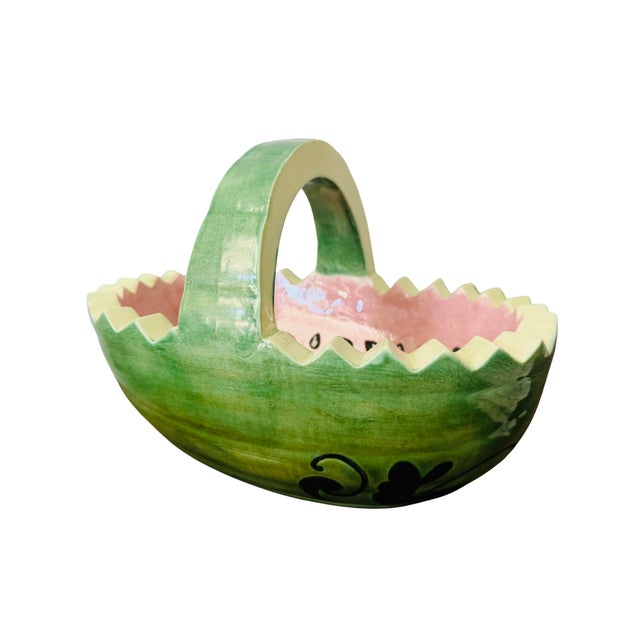 Mid-Century Modern Vintage Hand-Painted Ceramic Watermelon Basket Serving Bowl For Sale - Image 3 of 9