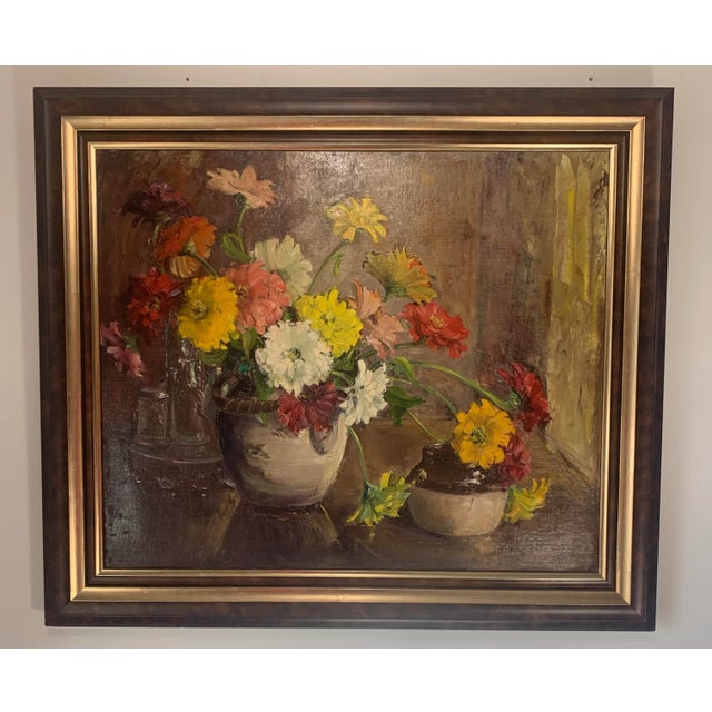 Beautiful & Vibrant Floral Still Life Oil Painting by artist Jennie Thatcher Crawford (1890 - 1958,American). This...