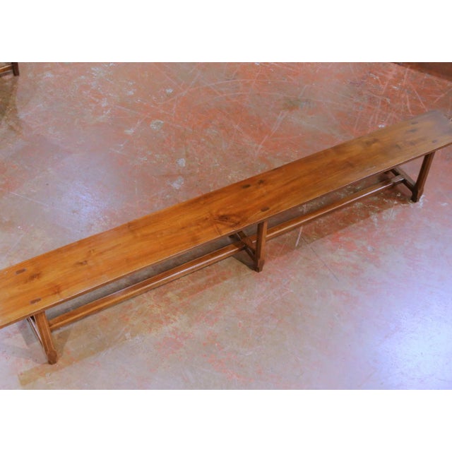 19th Century French Provincial Carved Cherry Farm Bench From Poitou For Sale - Image 4 of 14