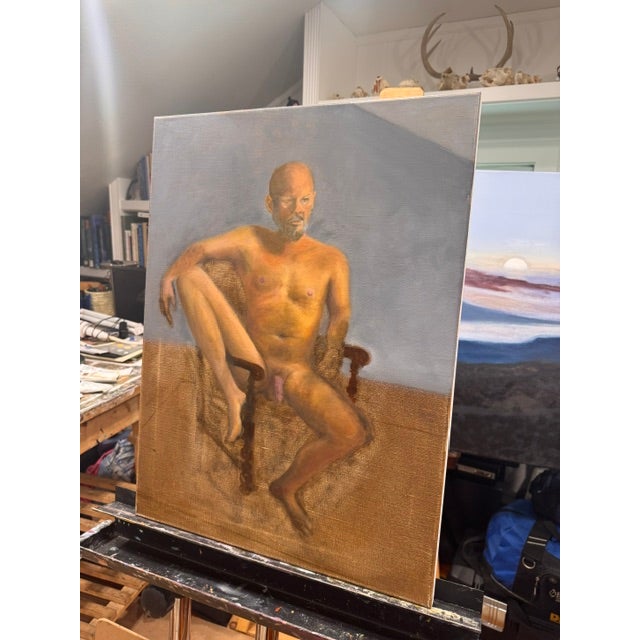 Textile Steven Seated by Kathleen Varadi, 2025 Oil on Canvas For Sale - Image 7 of 10