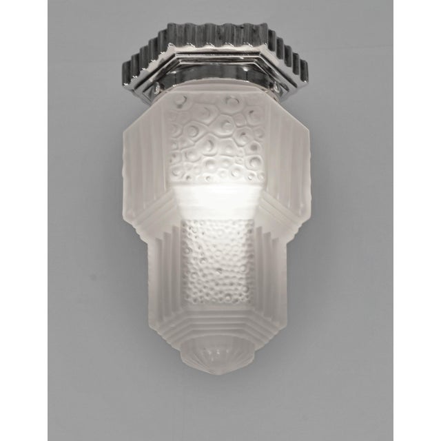 Art Deco Hubens & Muller Freres French Art Deco Flush Mount - 1930s Frosted Glass & Nickeled Bronze For Sale - Image 3 of 12