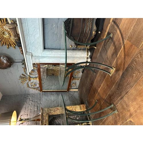 Hollywood Regency Italian Brass and Patinated Verdigris Bronze Demi-Lune Console Tables, 1980, Set of 2 For Sale - Image 3 of 16