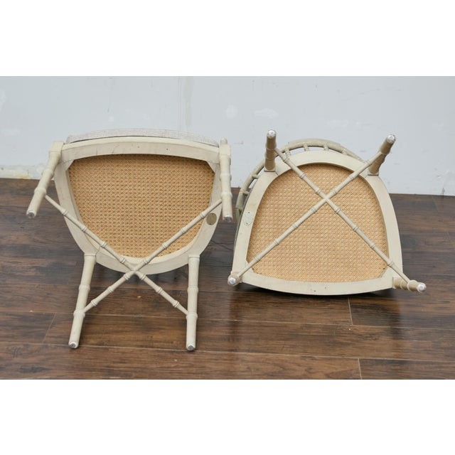 Late 20th Century Baker Furniture Faux Bamboo Accent Chairs with Upholstered Linen Cushions, Pair For Sale - Image 11 of 12