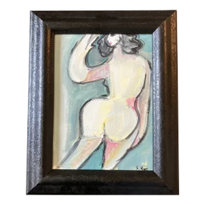 Contemporary Original Stewart Ross Abstract Female Nude Painting Black Frame Signed
