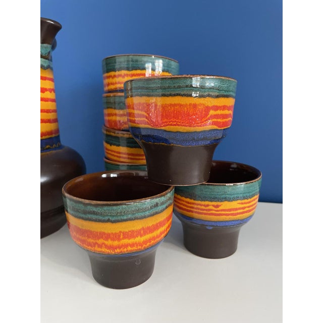 Pitcher and Cup Set in Ceramic, 1980s, Set of 7, in Flawless conditions. Designed 1970 to 1979