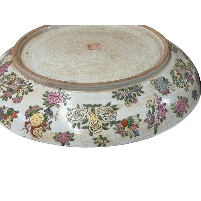 19" Vintage Large Chinese Famille Rose Porcelain Charger Plate For Sale - Image 15 of 17