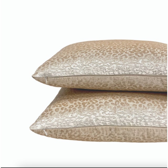 Contemporary Champagne Velvet Leopard Print Throw Pillow With Feather Down Insert For Sale - Image 3 of 5