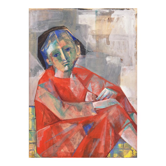'Girl in Red' by Carlo Maria Mariani, 1959, Guggenheim, Los Angeles County Museum of Art, Rome, Academy of Fine Arts, Venice Biennale For Sale