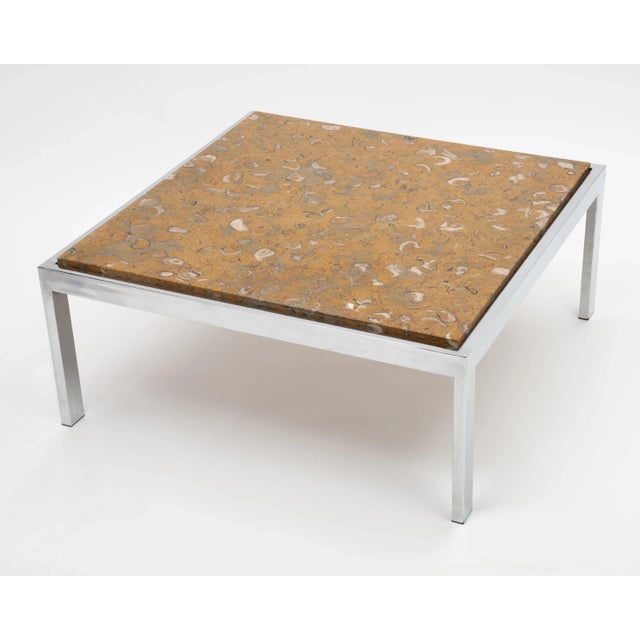 Fossilized Marble Chrome Coffee Table Leon Rosen Pace Collection Milo Baughman 1970s For Sale - Image 13 of 13