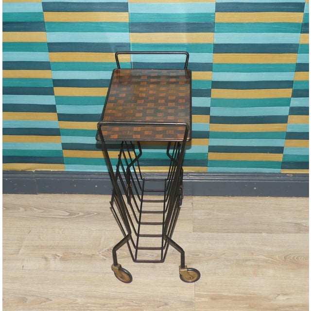 1960s Formica String Side Table with Newspaper Rack and Wheels, 1960s For Sale - Image 5 of 10