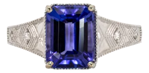 2.8cts Deluxe Tanzanite Ring W Diamond Accents in Solid 14k Gold | Em 9x7mm, Size 6.75