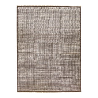 Modern Moroccan Style Handmade Brown Wool Rug With Minimalist Design For Sale
