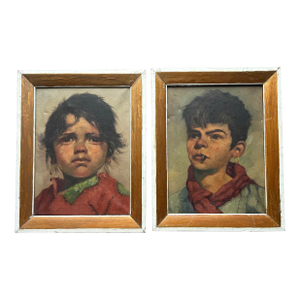 Antique 19th Century Pair of Portraits of Children, Framed