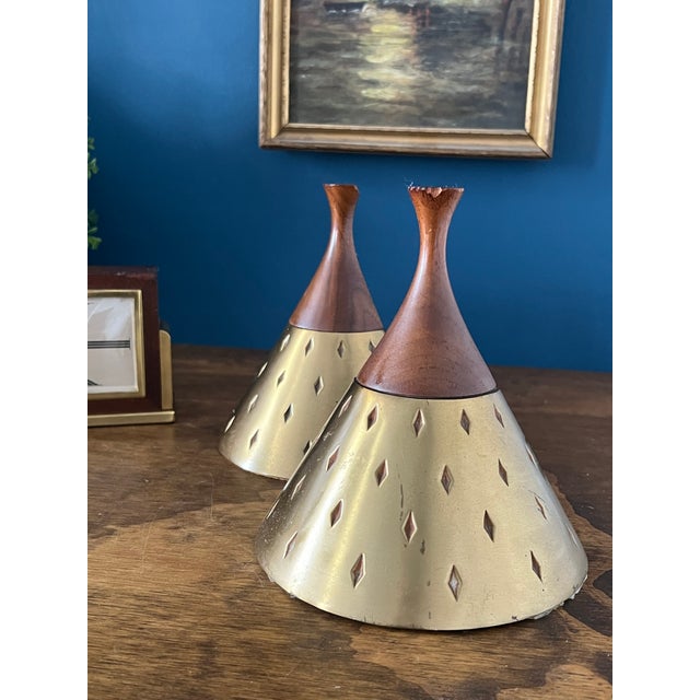 Mid Century Seth Thomas Clock, Tony Paul Brass Walnut Bookends, Atomic Desk Decor For Sale - Image 4 of 18