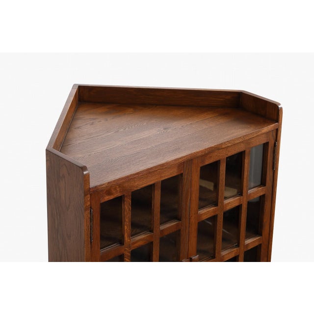 Wood Mission Oak Corner Bookcase / Cabinet - Walnut For Sale - Image 7 of 8