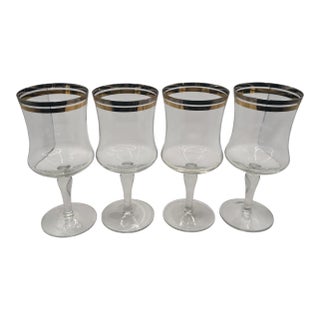 Vintage Krosno Gold and Silver Banded Water Goblets - Set of 4 For Sale