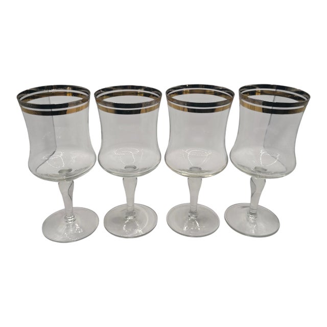 Vintage Krosno Gold and Silver Banded Water Goblets - Set of 4 For Sale
