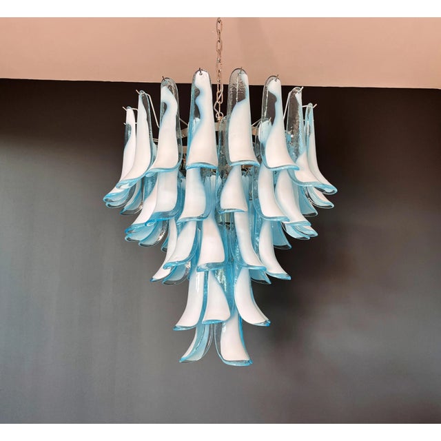 Italian Murano Style Chandelier, 52 Blue Glass Petals in 5 Levels For Sale - Image 11 of 12