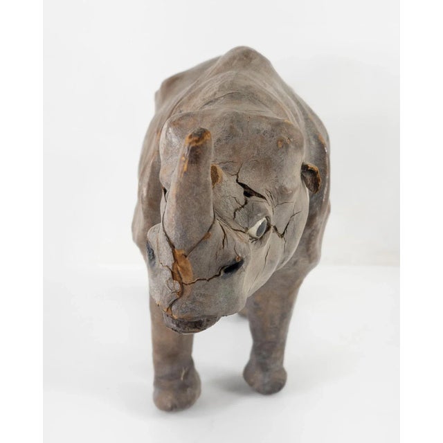 Great Decorative Leather Rhinoceros With Glass Eyes For Sale - Image 4 of 12