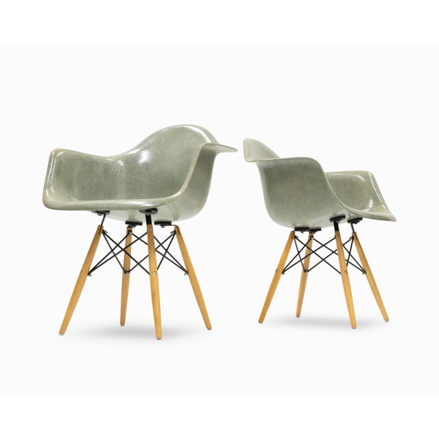 Pair of 2nd Generation "Seafoam" Fiberglass Eames Shell Chairs by Herman Miller For Sale - Image 12 of 12
