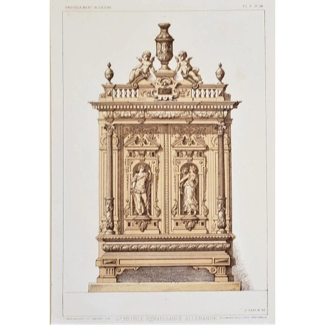 This is a set of 2 original French lithographs that feature Renaissance furniture. The designs are by Eugene Prignot and...