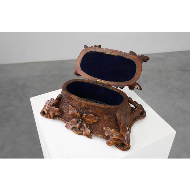 Antique Swiss Black Forest Hand-Carved Jewelry Box in Oak, 1800s For Sale - Image 9 of 16