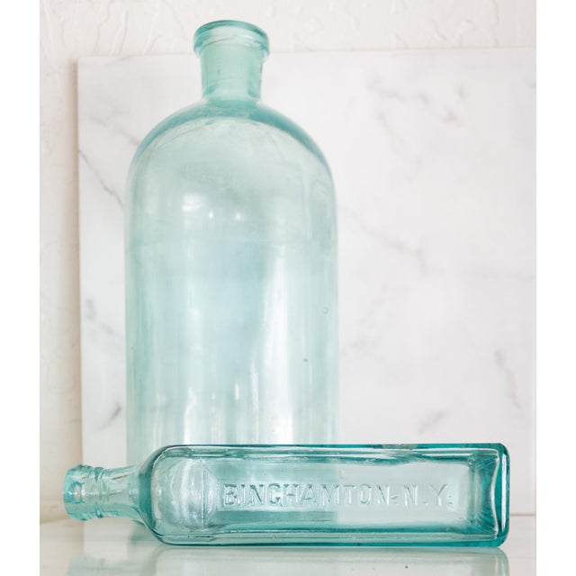 Pair of Antique Aqua Glass Medical Snake Oil Apothecary Bottles From Ny and Nj For Sale - Image 6 of 18