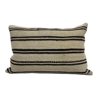 Turkish Hemp Pillow Cushion Natural Beige Black Pillow Cushion Cover 16" x 24" For Sale