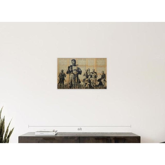 Seven Samurai on vintage paper and canvas. Signed at the back. Akira Kurosawa's Seven Samurai, Toshiro Mifune, Takashi...