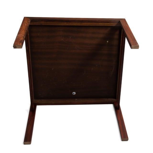 Mid Century CFC Silkeborg Danish Rosewood Square End Table Brass Trim For Sale - Image 16 of 17