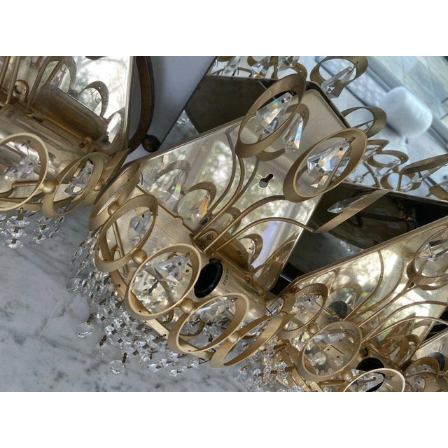 Hollywood Regency 1960s Gold Tone/ Crystal Wall Sconces Attrib. Palwa" - a Pair For Sale - Image 3 of 12