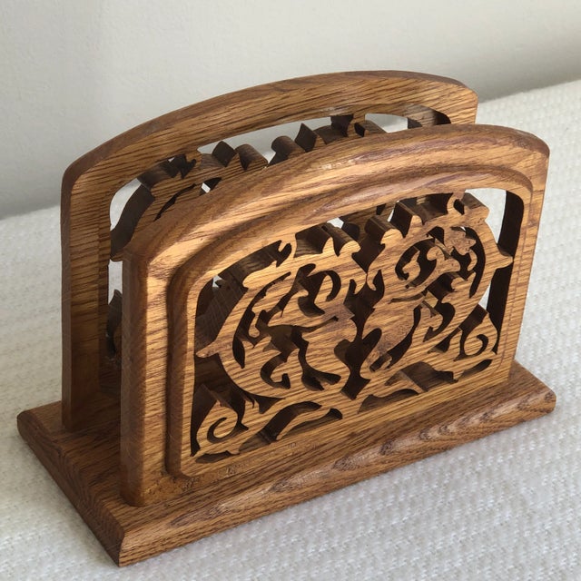 Brown Vintage Handcrafted Wood Napkin Holder For Sale - Image 8 of 11