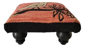 1960s Wool Bird Hooked Rug Stool
