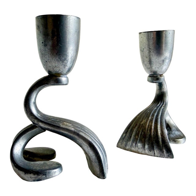 1930s Just Andersen Pewter Candlesticks, Denmark For Sale
