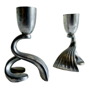 1930s Just Andersen Pewter Candlesticks, Denmark
