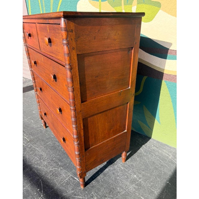 Wood Antique American Sheraton Tallboy For Sale - Image 7 of 16