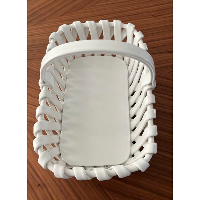 Mid 20th Century Mid-Century Vintage Italian Woven Ceramic Handled Basket For Sale - Image 5 of 9
