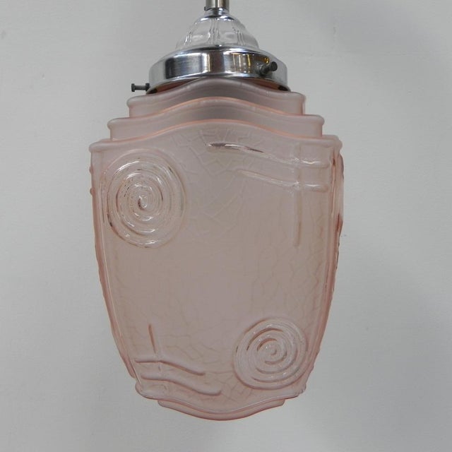 Art Deco Hanging Lamp with Pink Glass Shade, 1930s For Sale - Image 11 of 17