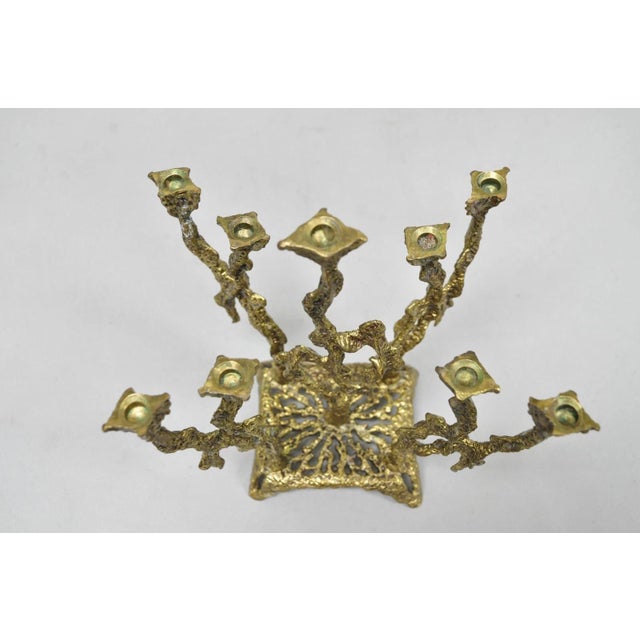Vintage Mid Century Modern Brutalist Brass Judaica Candelabra by Wainberg For Sale - Image 9 of 11