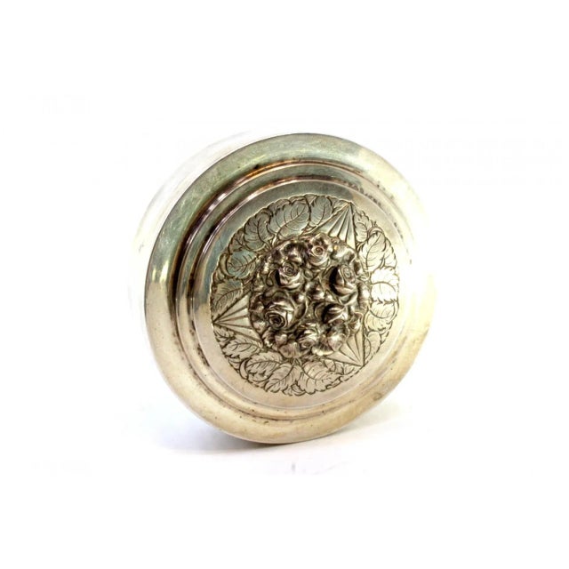 Circular Box in Rosewood with Garland, Silver Filigree Applications and Flower Enamel Application For Sale - Image 4 of 6