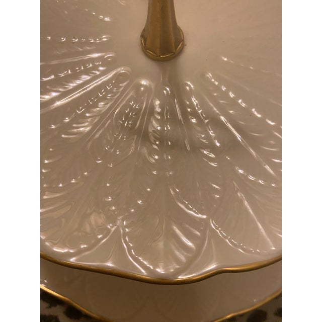 Lenox 1960s Lenox Porcelain Leaf Two-Tier Serving Stand With Brass Handle For Sale - Image 4 of 7