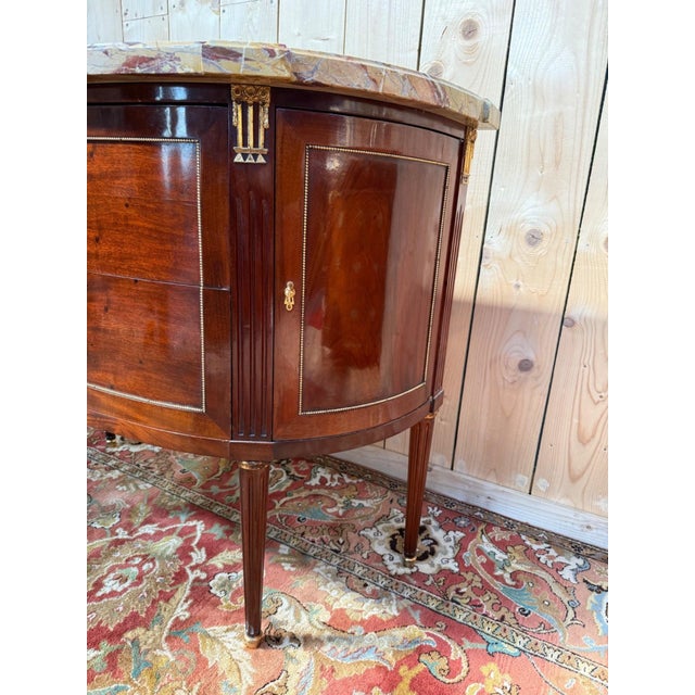 Louis XVI Half-Moon Commode in Mahogany and Marble, 1960s For Sale - Image 3 of 11