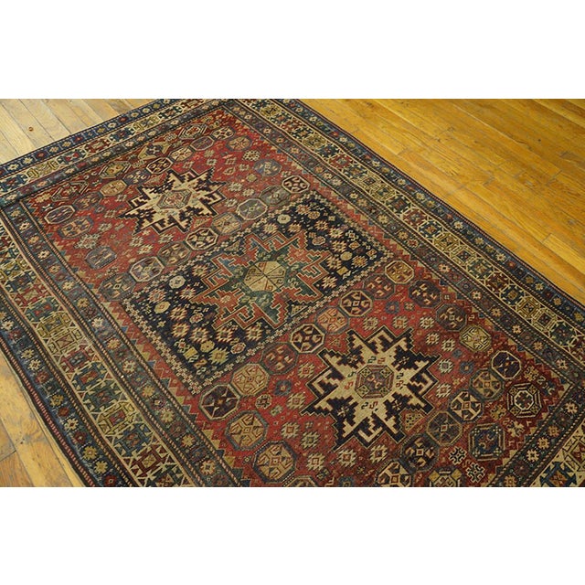 Tribal 1930s Red Geometric Tribal Antique Caucasian Shirvan Rug 3' 9" X 5' 9" Handknotted Wool Carpet For Sale - Image 3 of 5