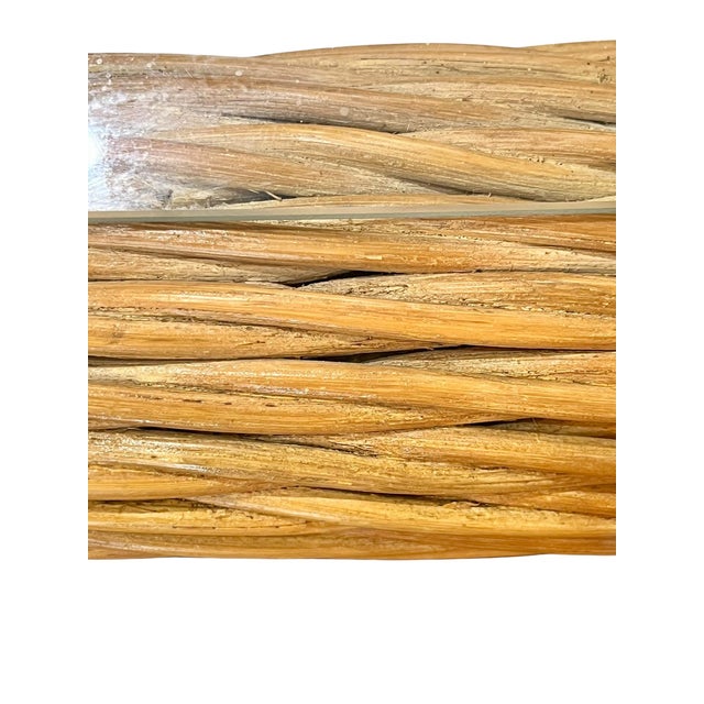Tan 1980s Vintage Gabriella Crespi Style Woven Rattan With Glass Top Coffee Table For Sale - Image 8 of 12
