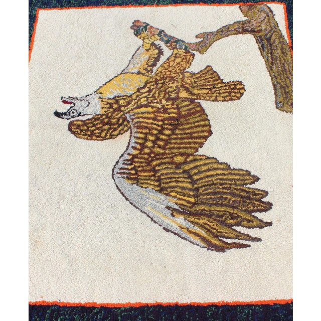 Mid 20th Century Creams and Gold, Tan Antique American Hooked Rug With a Bald Eagle on a Tree 2'7"x3'1" For Sale - Image 5 of 8