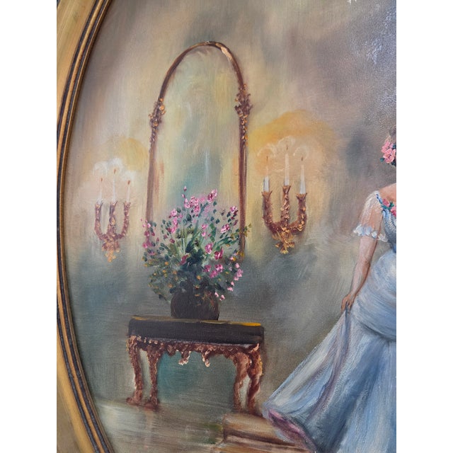 1970s Vintage Victorian Oil Painting With Oval Gold Frame For Sale - Image 5 of 12