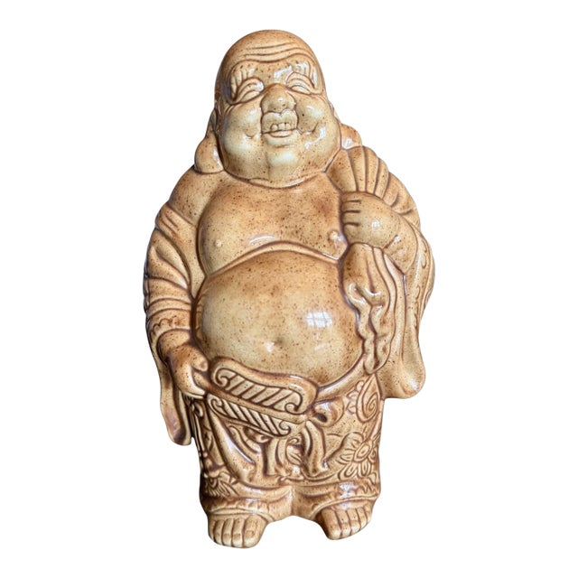 Vintage Studio Pottery Hotei Buddha Statue-Signed JK-Large-Figure-Meditation-Zen For Sale