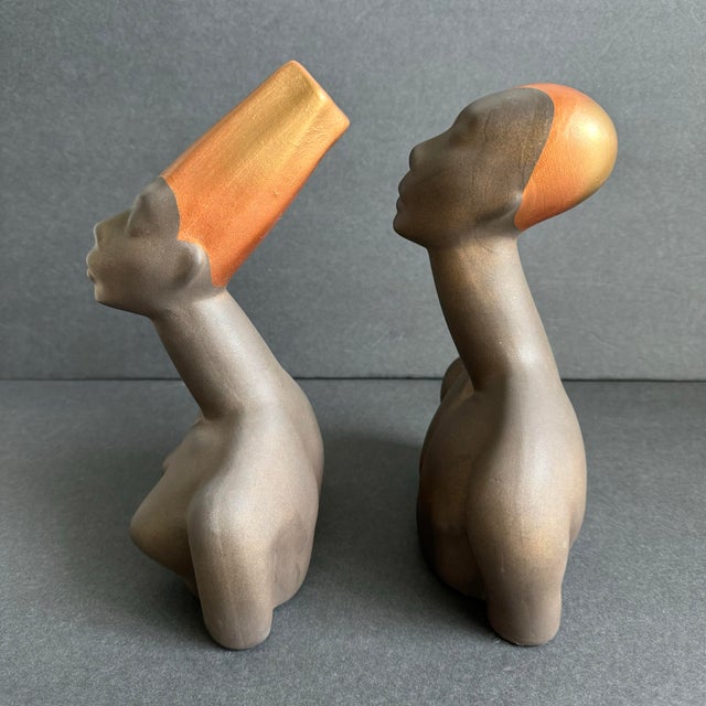 California Pottery Male & Female Tribal Bust Brayton Laguna Attributed a Pair For Sale - Image 10 of 12