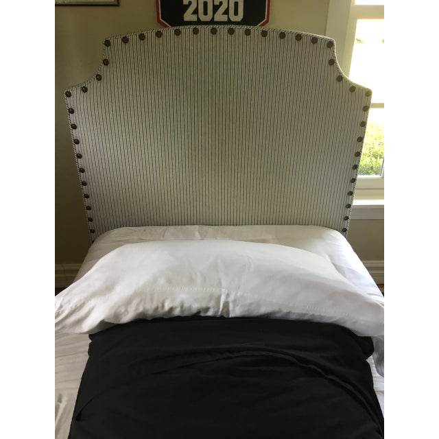 Twin Blue Pinstriped Bed Frames For Sale - Image 11 of 13
